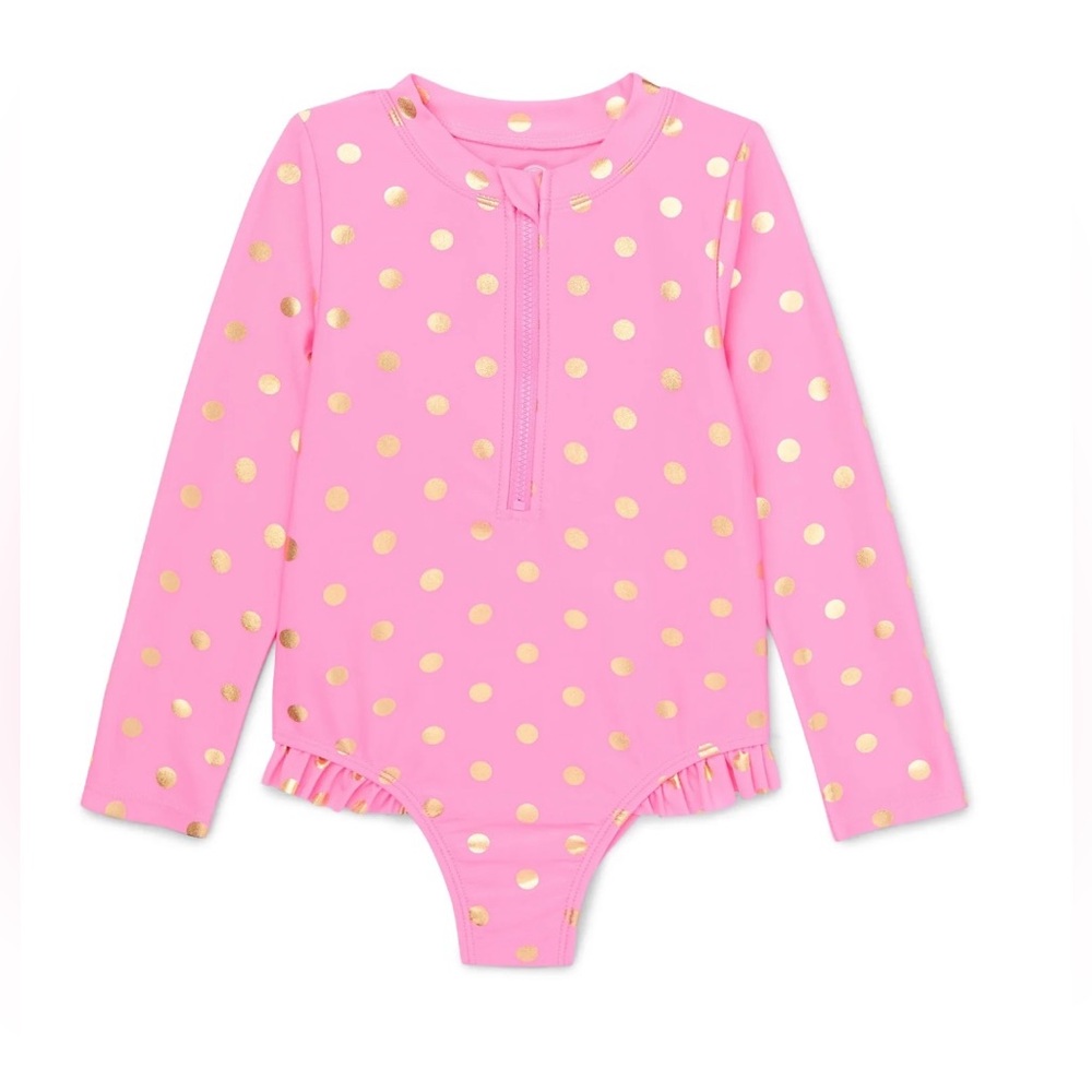 Pink and Gold Polka Dot Kids Swimwear